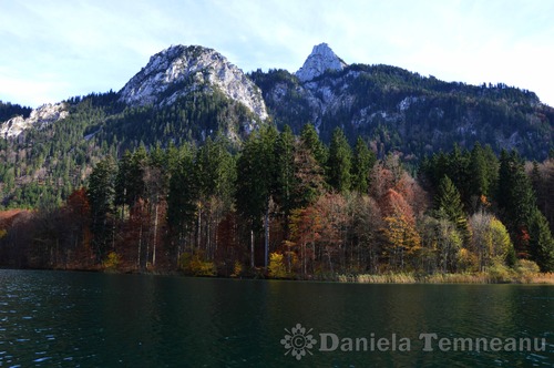 Product picture bavarian Alps autumn landscape, lake Alpsee, Germany